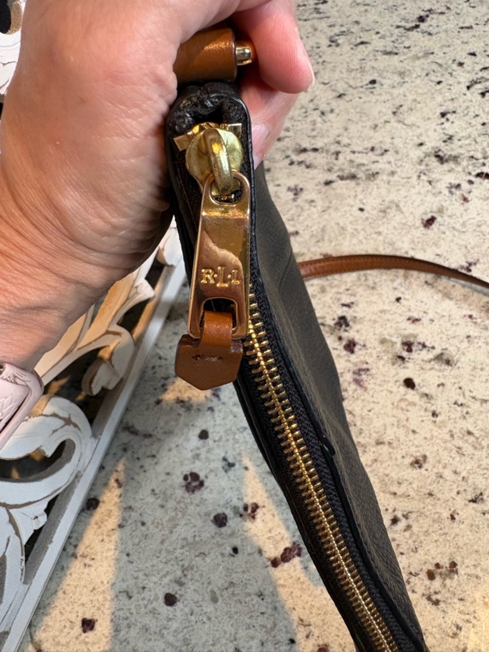 Ralph Lauren Black Pebbled Leather Crossbody with Brown Strap - Picture 10 of 16